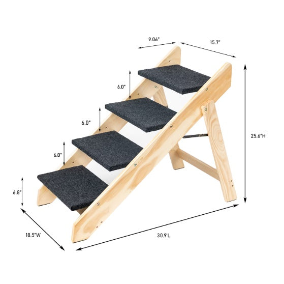 Foldable Wooden Pet Steps for Bed | 4-Storey Stairs & Ramp - Gabby Whale