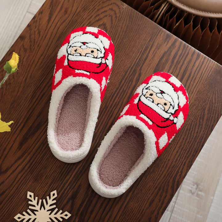 New Christmas Plaid Santa Claus Slippers Winter Indoor Non-slip Floor Bedroom Fuzzy House Shoes For Women Home Slipper Gabby Whale