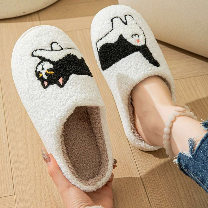 Cartoon Cotton Slippers For Women Men Indoor Outdoor Slippers For Household Autumn And Winter Couples Shoes Fuzzy Warm Soft Slippers - Gabby Whale