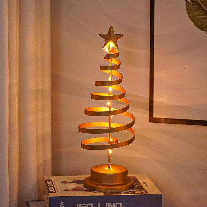 LED Christmas Tree Spiral Light Table Ornament Wrought Iron Xmas Tree Bedroom Desk Lamp Christmas Atmosphere Night Light Decor Gabby Whale