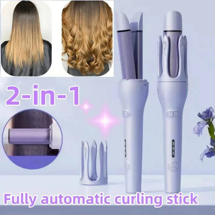 New 2 In 1 Automatic Hair Curler Straightener Negative Ion Electric Ceramic Fast Heating Rotating Magic Curler Gabby Whale