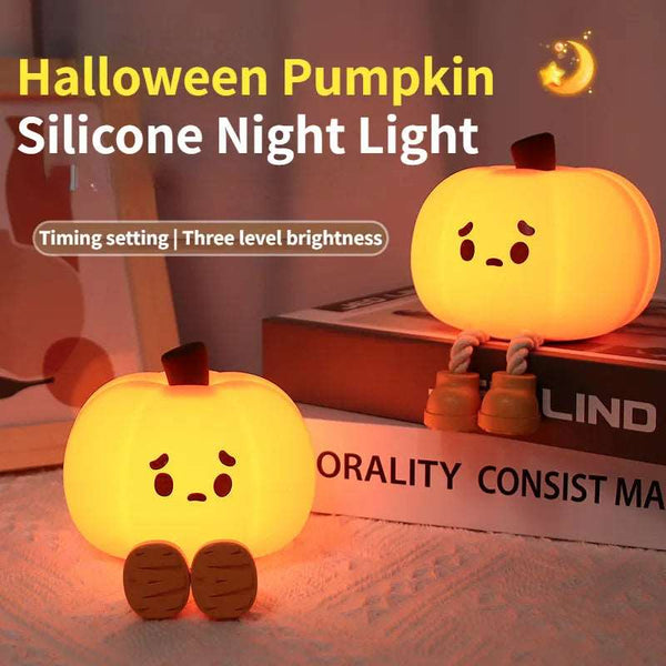 Home Decor Halloween Pumpkin Night Light Cute Soft Silicone Lamp Touch  Dimmable Rechargeable Bedside Decor Light Kids Gifts Halloween Decorations Gabby Whale