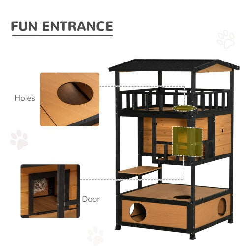 Wooden Outdoor Cat House, Wild Cat Shelter Kitten Tree Gabby Whale