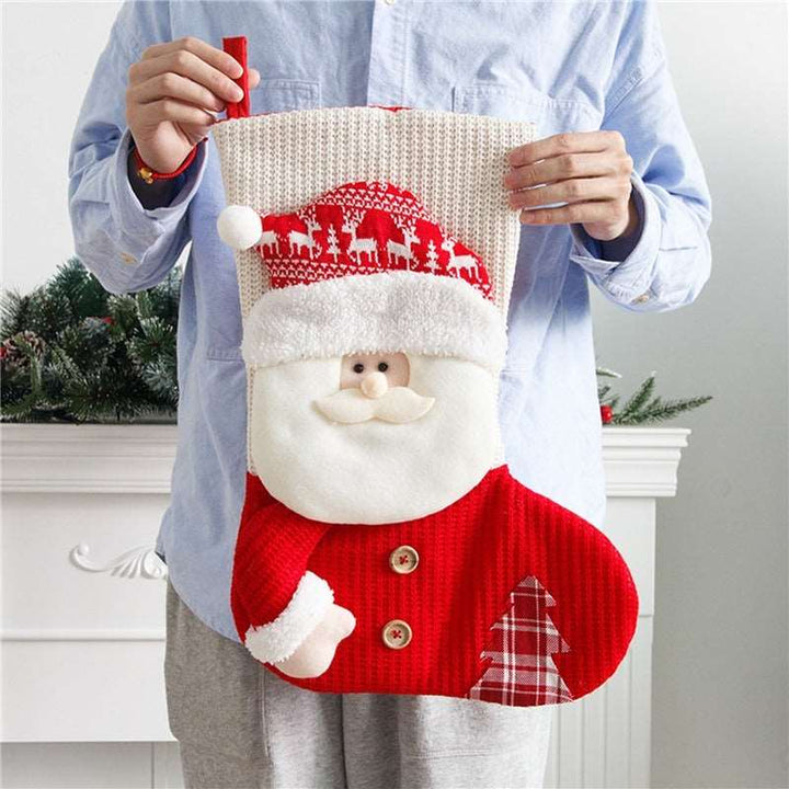 Large Red White Knitted Christmas Stocking Santa Claus Fireplace Decor Socks Xmas Gift Bags Candy Holder Decor For Home Gabby Whale