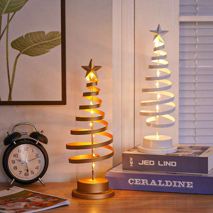 LED Christmas Tree Spiral Light Table Ornament Wrought Iron Xmas Tree Bedroom Desk Lamp Christmas Atmosphere Night Light Decor Gabby Whale