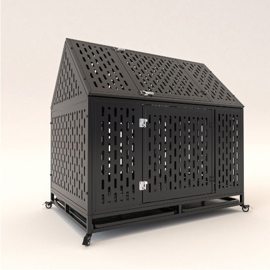 Heavy Duty Dog Crate 45 Inch Indestructible Pet Dog Cage Crate Kennel With Roof Top 2 Doors Removable Trays Gabby Whale