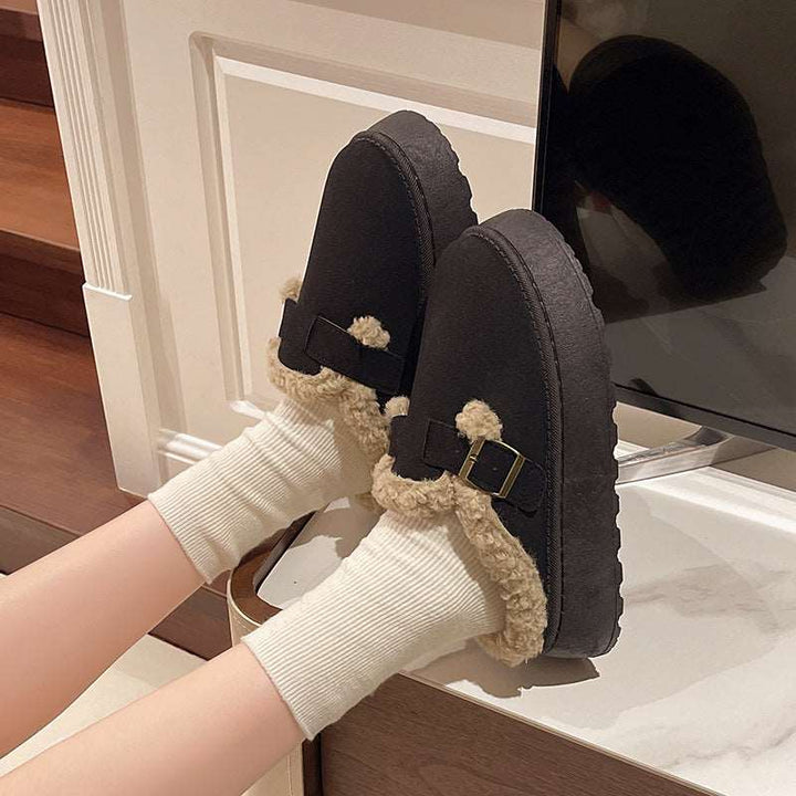 New Luxury Winter Women's Shoes Plush Fashion Retro Bean Shoes Cotton Women's Flat Sole Slippers Platform Women Boots Gabby Whale