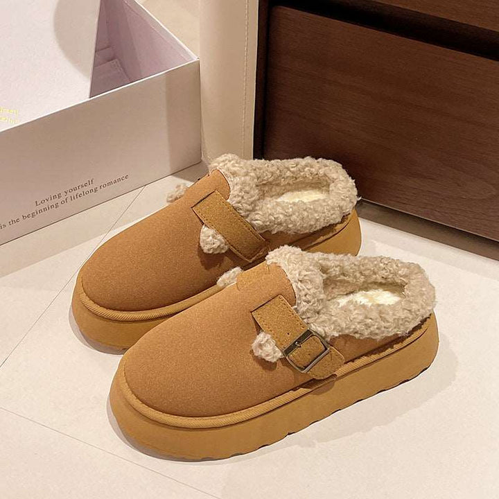 New Luxury Winter Women's Shoes Plush Fashion Retro Bean Shoes Cotton Women's Flat Sole Slippers Platform Women Boots Gabby Whale