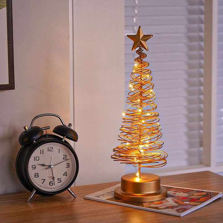 LED Christmas Tree Spiral Light Table Ornament Wrought Iron Xmas Tree Bedroom Desk Lamp Christmas Atmosphere Night Light Decor Gabby Whale