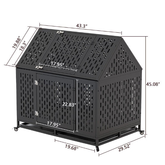 Heavy Duty Dog Crate 45 Inch Indestructible Pet Dog Cage Crate Kennel With Roof Top 2 Doors Removable Trays Gabby Whale