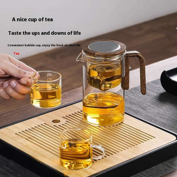 One Click Magnetic Teapot Separation Filtration Glass Tea Pot Wood Handle Tea Water Separation Inner Container Teapot Gabby Whale